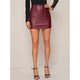 Skinny Sexy Zipper PU Leather Half Skirt (Color:Maroon Red Size:L)