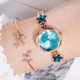 Lvpai P866 Diamond Five-Pointed Star Bracelet Watch Ladies Alloy Quartz Watches(Rose Gold Blue)