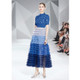 Autumn Beaded Small Sweater + French Style Retro Tiered Skirt Suit (Color:Blue+Blue Size:M)