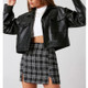 Loose Casual Long Sleeve Short PU Leather Jacket For Ladies (Color:Black Size:S)