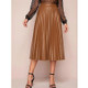 Pleated PU Leather Skirt For Ladies (Color:Khaki Size:L)