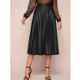Pleated PU Leather Skirt For Ladies (Color:Black Size:S)