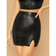 Skinny Sexy Split PU Leather Half Skirt (Color:Black Size:L)