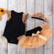 Three-piece Black Sleeveless Winged Romper With Mesh Bottom Pants Skirt (Color:Black Size:59)
