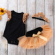 Three-piece Black Sleeveless Winged Romper With Mesh Bottom Pants Skirt (Color:Black Size:66)