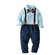 Boys Cotton Long-sleeved Shirt + Suspenders Trousers Suit (Color:Dark Blue Size:90)