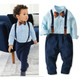 Boys Cotton Long-sleeved Shirt + Suspenders Trousers Suit (Color:Dark Blue Size:130)