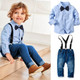 Children Long-sleeved Shirt + Denim Suspenders And Trousers Two-piece Suit (Color:Blue Size:110)