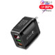 F002C QC3.0 USB + USB 2.0 Fast Charger with LED Digital Display for Mobile Phones and Tablets, US Plug(Black)