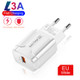 LZ-023 18W QC 3.0 USB Portable Travel Charger + 3A USB to Micro USB Data Cable, EU Plug(White)