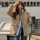 Women Loose Short Stand-up Collar Down Jacket (Color:Khaki Size:L)