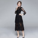 Fashion Waist Lace Long Dress With Stand Collar (Color:Black Size:S)