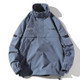 Letters Printed Stand Collar Pullover Coat Loose Casual Jacket for Men (Color:Grey Blue Size:XXXXL)