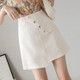 Summer Button Decorated Academic Style High-waisted Short A-line Skirt (Color:Apricot Size:XL)