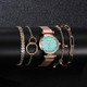 Ladies Magnet Buckle Watch Casual Flower Dial Watch Alloy Mesh Quartz Watch(Gold Sky Blue+No.1 Bracelet)