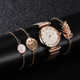 Ladies Magnet Buckle Watch Casual Flower Dial Watch Alloy Mesh Quartz Watch(Gold White+No.2 Bracelet)