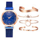 Ladies Magnet Buckle Watch Casual Flower Dial Watch Alloy Mesh Quartz Watch(Blue+Bracelet)