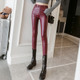 Frosted Matte Stretch Skinny High-waisted Trousers (Color:Red Thin Velvet Size:S)