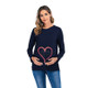 Love Printed Long Sleeve T-shirt (Color:Blue Size:L)