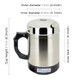 DC 12V Stainless Steel Car Electric Kettle Heated Mug Heating Cup with Charger Cigarette Lighter for Car, Capacity: 880ML