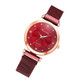 Ladies Magnet Buckle Watch Casual Flower Dial Watch Alloy Mesh Quartz Watch(Red)