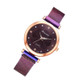 Ladies Magnet Buckle Watch Casual Flower Dial Watch Alloy Mesh Quartz Watch(Purple)