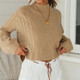 Autumn And Winter Loose Sexy All-match Round Neck Long Sleeve Sweater (Color:Khaki Size:M)