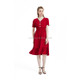 V-neck Solid Color Short Sleeve Hepburn Dress (Color:Red Wine Size:XL)