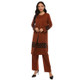 Women Muslim Hot Drilling Printing Top Pants Suit (Color:Caramel Brown Size:XXL)