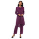 Women Ethnic Style Muslim Lacing Top Pants Suit (Color:Purple Size:XXXL)