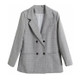 Women Casual British Style Loose Grid Blazer Coat (Color:Grey Size:L)