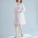 Large Size Loose And Thin Mid-length Linen Cotton Printed Dress (Color:Pale Pinkish Grey Size:XXL)