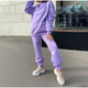 Autumn Winter Loose Hooded Plus Fleece Sweater + Trousers Suit for Ladies (Color:Purple Size:XL)