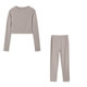 Fall Winter Solid Color Slim Fit Long-sleeved Sweatshirt + Trousers Suit for Ladies (Color:Light Gray Size:XXL)