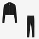 2 in 1 Spring Autumn Net Pattern Solid Color Zipper Long-sleeved Shirt + Trousers Suit for Ladies (Color:Black Size:XL)