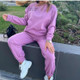 2 In 1 Autumn Alphabet Pattern Long-sleeved Sportswear Suit for Ladies (Color:Purple Size:M)