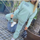 2 In 1 Autumn Alphabet Pattern Long-sleeved Sportswear Suit for Ladies (Color:Lake Blue Size:XL)