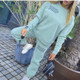 2 In 1 Autumn Alphabet Pattern Long-sleeved Sportswear Suit for Ladies (Color:Lake Blue Size:S)