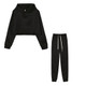 2 in 1 Autumn Winter Plus Velvet Thick Solid Color Cropped Hooded Sweater Set for Ladies (Color:Black Size:XL)