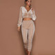 2 in 1 Autumn Ladies Velvet Solid Color Zipper Cropped Sweater Set For Ladies (Color:Apricot Size:M)