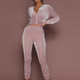 2 in 1 Autumn Ladies Velvet Solid Color Zipper Cropped Sweater Set For Ladies (Color:Pink Size:L)