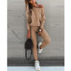 2 in 1 Autumn Pure Color Slanted Shoulder Long Sleeve Sweatshirt Set For Ladies (Color:Apricot Size:S)