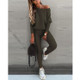 2 in 1 Autumn Pure Color Slanted Shoulder Long Sleeve Sweatshirt Set For Ladies (Color:Army Green Size:S)