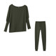 2 in 1 Autumn Pure Color Slanted Shoulder Long Sleeve Sweatshirt Set For Ladies (Color:Army Green Size:S)