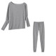 2 in 1 Autumn Pure Color Slanted Shoulder Long Sleeve Sweatshirt Set For Ladies (Color:Light Gray Size:M)