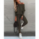 2 in 1 Autumn Pure Color Slanted Shoulder Long Sleeve Sweatshirt Set For Ladies (Color:Black Size:S)