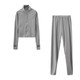 2 In 1 Autumn Solid Color High-neck Zipper Sweater + Trousers Suit For Ladies (Color:Gray Size:L)