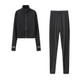 2 In 1 Autumn Solid Color High-neck Zipper Sweater + Trousers Suit For Ladies (Color:Black Size:XXL)