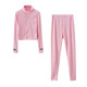 2 In 1 Autumn Solid Color High-neck Zipper Sweater + Trousers Suit For Ladies (Color:Pink Size:XL)