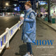 Glossy Loose Down Padded Jacket (Color:Blue Size:L)